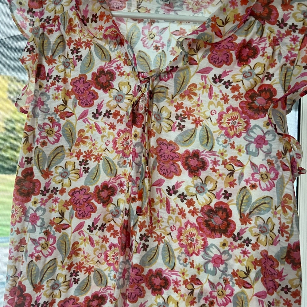 Lucky Brand Floral Pink and Cream Blouse
